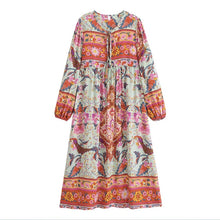 Load image into Gallery viewer, Peacock Floral Print, Bohemian Maxi Dress ,Boho Dress