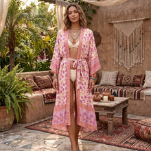 Load image into Gallery viewer, Floral Print ,batwing Sleeves ,Boho robe Kimono