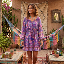 Load image into Gallery viewer, Mini Dress, Boho Dress,Purple Floral Print