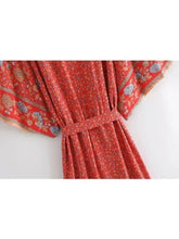 Load image into Gallery viewer, Floral Bohemian Kimono ,Boho Robe ,Bikini Cover-ups