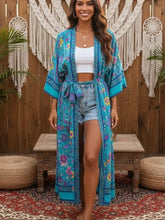 Load image into Gallery viewer, Green Peacock Floral Print,Bohemian Kimono, Boho Cover-ups