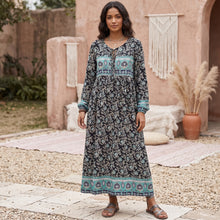 Load image into Gallery viewer, Black Wild Floral ,Beach Bohemian Maxi Dress,Holiday Boho Dress