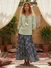 Load image into Gallery viewer, Golden Floral Embroidery ,Linen Cotton Blouse,Loose Boho Shirts