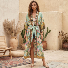 Load image into Gallery viewer, Boho Kimono ,Bikini Cover-Ups,Green Peacock Print