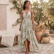 Load image into Gallery viewer, Floral Print ,Backless Sexy Beach Bohemian Dress,, High-Low Boho Dress