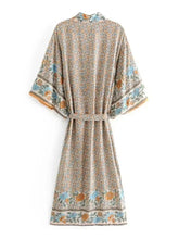 Load image into Gallery viewer, Floral Bohemian Kimono ,Boho Robe ,Bikini Cover-ups