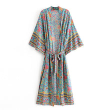 Load image into Gallery viewer, Green Floral Print,Bohemian Kimono,Boho Robe