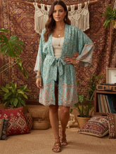 Load image into Gallery viewer, Green Floral Print ,Bohemian Robe,Boho Kimono