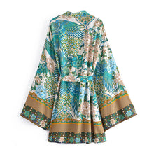 Load image into Gallery viewer, Peacock Floral Print,bohemian Robe,Boho Kimono