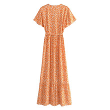 Load image into Gallery viewer, Orange Print ,Boho Dress,Bohemian Wrap Dress