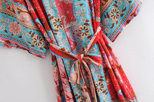Load image into Gallery viewer, Peacock Red Print,Boho Kimono, Bikini Cover-ups