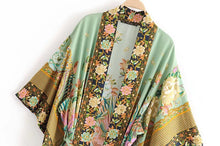 Load image into Gallery viewer, Boho Kimono ,Bikini Cover-Ups,Green Peacock Print