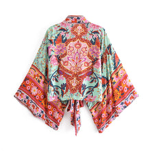 Load image into Gallery viewer, Peacock Floral Print,Short Kimono , Boho Cover-ups