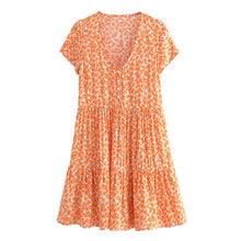 Load image into Gallery viewer, Leopard Floral Print ,Bohemian Mini Dress,Boho Dresses