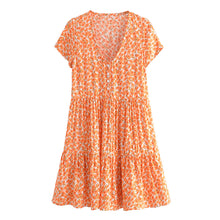 Load image into Gallery viewer, Leopard Floral Print ,Bohemian Mini Dress,Boho Dresses