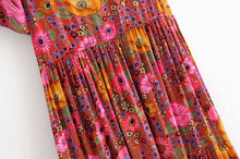 Load image into Gallery viewer, Red Floral Print,Bohemian Maxi Sundress,Boho Dress