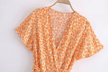 Load image into Gallery viewer, Orange Print ,Boho Dress,Bohemian Wrap Dress