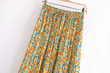Load image into Gallery viewer, Yellow Floral Print,,High Elastic, Boho Maxi Skirt