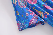 Load image into Gallery viewer, Peacock Floral Bird Print,Bohemian Mini Dress,Boho Sundresses