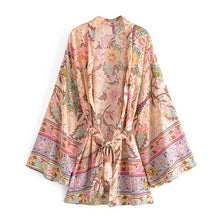 Load image into Gallery viewer, Peacock Floral Print ,bohemian Kimono,Boho Short Robe