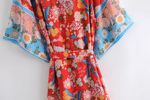 Load image into Gallery viewer, Birds Floral Print Kimono,Boho Kimono,Bikini Cover-ups
