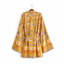 Load image into Gallery viewer, Boho Short Robe, Kimono Robe,Alisa Yellow Floral