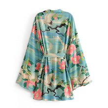Load image into Gallery viewer, Boho Kimono,Bikini Cover-ups ,Crane Floral Print