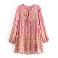 Load image into Gallery viewer, Tie Neck Floral Print ,mini Dress,Boho Dress