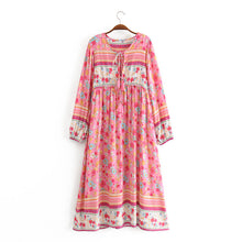 Load image into Gallery viewer, Pink Floral Print,Bohemian Midi Sundress,Boho Dress