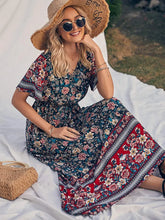 Load image into Gallery viewer, Wild Floral Print ,Short Sleeve Maxi Dress ,Rayon Boho Dress