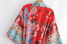 Load image into Gallery viewer, Peacock Red Print,Boho Kimono, Bikini Cover-ups