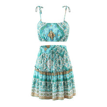 Load image into Gallery viewer, Boho Sets,Mini Tops and Skirts,Green Floral Print