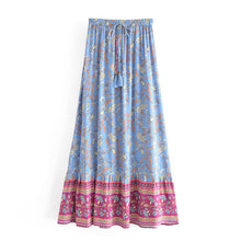 Load image into Gallery viewer, Blue Floral Print ,Bohemian Skirt,Boho Maxi Skirt