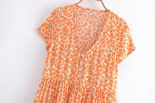 Load image into Gallery viewer, Leopard Floral Print ,Bohemian Mini Dress,Boho Dresses