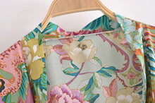 Load image into Gallery viewer, Green Peacock Floral ,bohemian kimono ,Boho Bikini Cover-ups