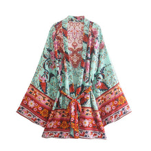 Load image into Gallery viewer, Peacock Floral Print ,Boho Kimono,bohemian Short Robe Kimono