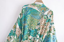 Load image into Gallery viewer, Peacock Floral Print,bohemian Robe,Boho Kimono