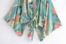 Load image into Gallery viewer, Green Crane Print,Boho Kimono , Bikini Cover-ups