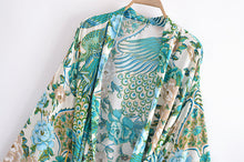 Load image into Gallery viewer, Peacock Floral Print,bohemian Robe,Boho Kimono