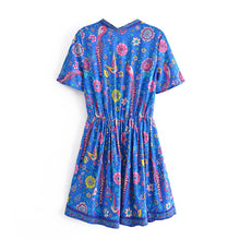 Load image into Gallery viewer, Peacock Floral Bird Print,Bohemian Mini Dress,Boho Sundresses