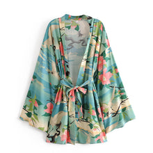 Load image into Gallery viewer, Boho Kimono,Bikini Cover-ups ,Crane Floral Print
