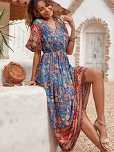 Load image into Gallery viewer, Wild Floral Print ,Short Sleeve Maxi Dress ,Rayon Boho Dress