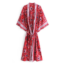 Load image into Gallery viewer, Boho Floral Kimono,Boho Robe Cover-up