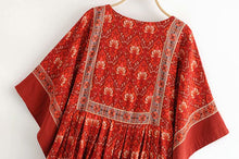 Load image into Gallery viewer, Red Floral Print,Vacation Mini Dress, Boho Sundress