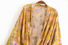 Load image into Gallery viewer, Boho Short Robe, Kimono Robe,Alisa Yellow Floral