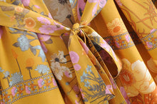 Load image into Gallery viewer, Boho Short Robe, Kimono Robe,Alisa Yellow Floral