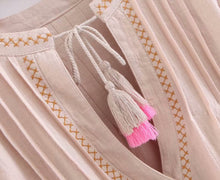 Load image into Gallery viewer, Linen Boho Dress,Flower Embroidery ,Bohemian Dress