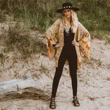 Load image into Gallery viewer, Boho Short Robe, Kimono Robe,Alisa Yellow Floral