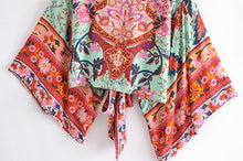 Load image into Gallery viewer, Peacock Floral Print,Short Kimono , Boho Cover-ups