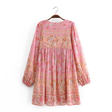 Load image into Gallery viewer, Tie Neck Floral Print ,mini Dress,Boho Dress